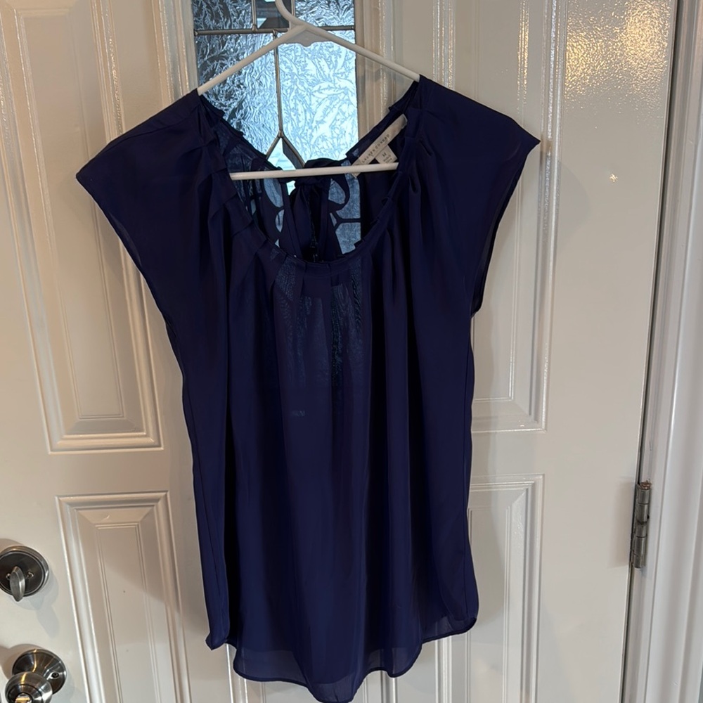 Navy Blue Blouse with Tie Back